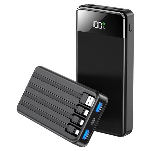 상품 이미지: UOOFON 일체형 보조배터리 고속충전 30000mAh 대용량 PD 22.5W QC3.0 잔량표시+ 4개 케이블 멀티단자
