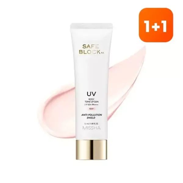 상품 이미지: [1+1][미샤] 세이프블록 RX 로지 톤업 선크림 SPF50+/PA++++ 50ml
