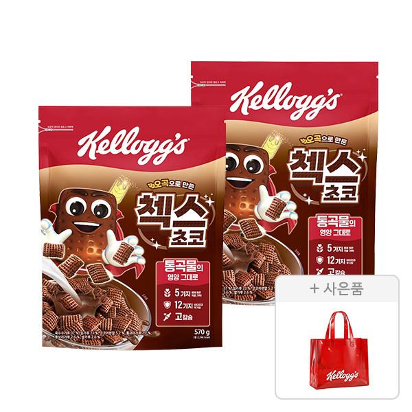 상품 이미지: 켈로그 오곡 첵스초코, 570g, 2개 + 증정(체리레드 비치백,1개)