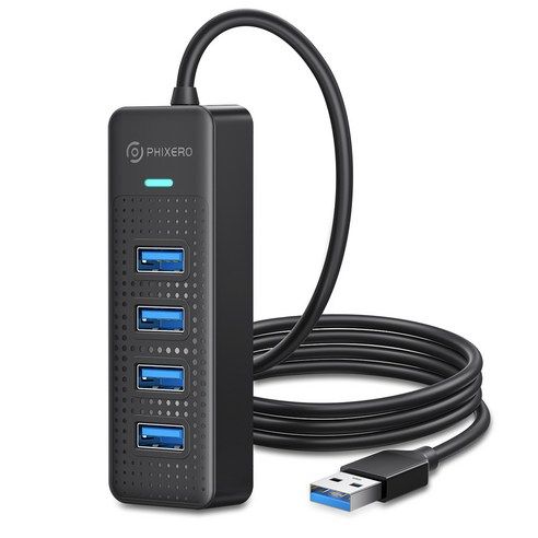 상품 이미지: 픽세로 4포트 4in1 USB 3.0 5Gbps 타입A 블랙 멀티허브 15/50/100/180cm케이블 XE4U-U3-BK