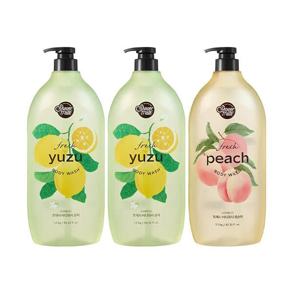 상품 이미지: 샤워메이트 바디워시 유자 1.2kg, 2개 + 바디워시 복숭아 1.2kg, 1개