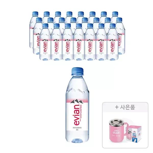 상품 이미지: 에비앙 500ml, 24개 + 증정(캠핑컵, 1개)
