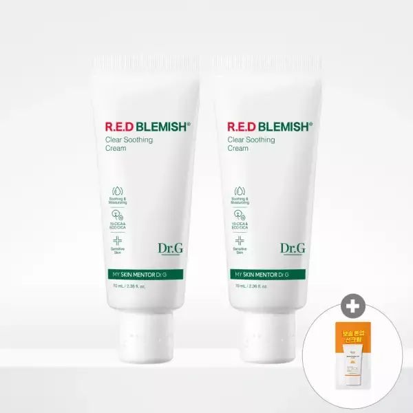 상품 이미지: 닥터지 레드 블레미쉬 클리어 수딩 크림 70mL 튜브 2개 + (증정) 브라이트닝 업 선 플러스 2mL