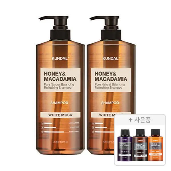 상품 이미지: 쿤달 네이처 샴푸 화이트머스크 1058ml, 2개+증정(화이트머스크 샴푸 100ml+트리트먼트 100ml+바디워시 100ml 각 1개)