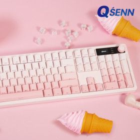 상품 이미지: QSENN Q104 LCD 풀윤활 가스켓 유무선 블루투스 기계식 키보드 그라데이션 핑크베리 저소음 하트비트축