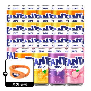 상품 이미지: 환타 제로 오렌지+파인+포도+피치 350ml 4종 6입 (총 24캔) +(증정) 환타 세안밴드