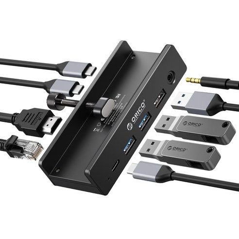 상품 이미지: 오리코 7 in 1 C타입 10Gbps 3.5mm 오디오 RJ45 HDMI 4K@60Hz 클램프형 USB허브 MH8P