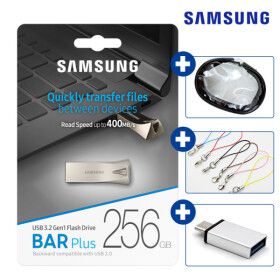 상품 이미지: 삼성 USB 3.1 3.0 메모리 256GB BAR PLUS 대용량/외장 +C타입 OTG +투명파우치+고리줄