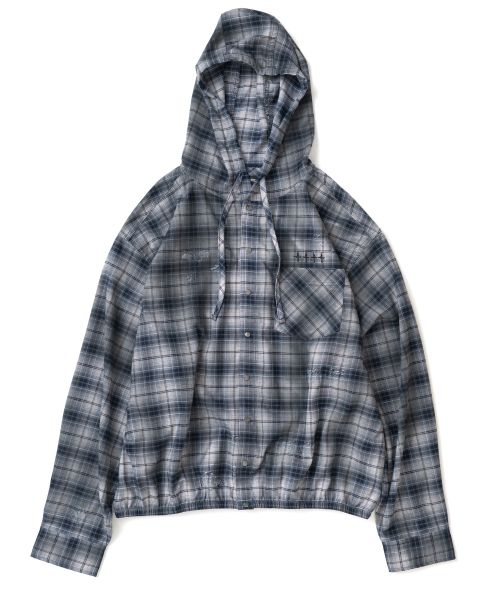 상품 이미지: Dirty Washed Distressed Check Hood Shirt - Navy