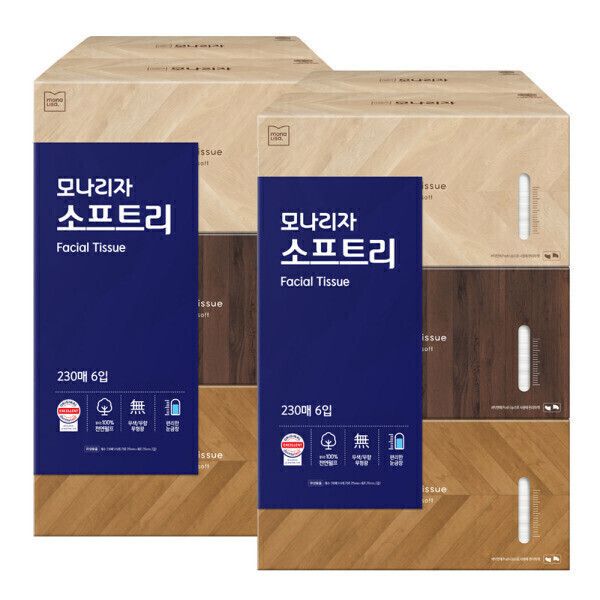 상품 이미지: 모나리자 소프트리 미용티슈 230매 6입 2개 총12개 눈금창 각티슈