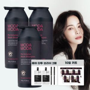 상품 이미지: 모다모다 프로 에어랩 볼륨 블랙샴푸 300gx3개+10일샤쉐+헤어타투브러쉬(블랙) 2매 / 3D 볼륨특화 새치커버