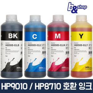 상품 이미지: HP9010 HP8720 HP8600 HP7740 HP7720 호환 무한 리필 잉크테크 잉크 H8950D 4색(검정염료+컬러염료) 1L 세트