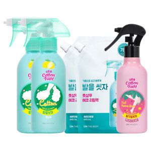 상품 이미지: 온더바디 코튼풋 발을씻자 풋샴푸 레몬 385ml 2개+리필 500ml 2개 +특별증정) 발각질 벗자 풋필링 스프레이