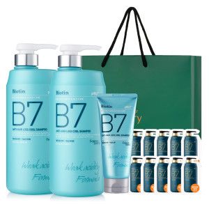 상품 이미지: B7 약산성 쿨 탈모 샴푸 선물세트 1000ml+1000ml+200ml+10매+(쇼핑백or핸드크림)