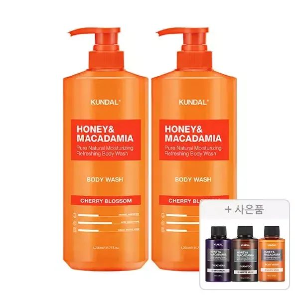 상품 이미지: 쿤달 바디워시 바디클렌저 체리블라썸향 1058ml, 2개+증정(화이트머스크 샴푸100ml+트리트먼트100ml+바디워시100ml 각 1개)