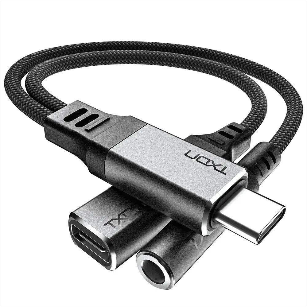 상품 이미지: 티엑스온 USB-C 케이블 3.5mm 이어폰 핀과 C타입 충전 포트 듀얼 기능 고속 충전 및 음향 장치용