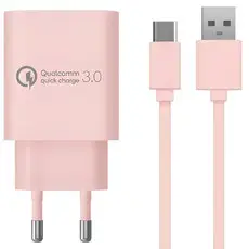 상품 이미지: 홈플래닛 퀄컴 공식인증 QC3.0 18W 고속충전기 + C타입 충전케이블 1.2m 세트, 핑크, 1세트