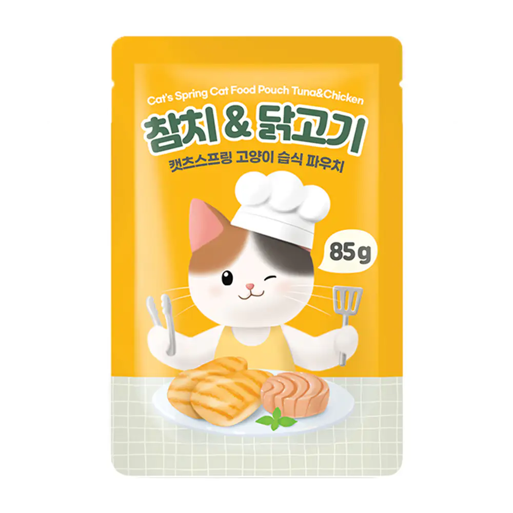 상품 이미지: 캣츠스프링 고양이 길냥이 습식사료 주식 캣 파우치 참치+닭고기, 85g, 1개