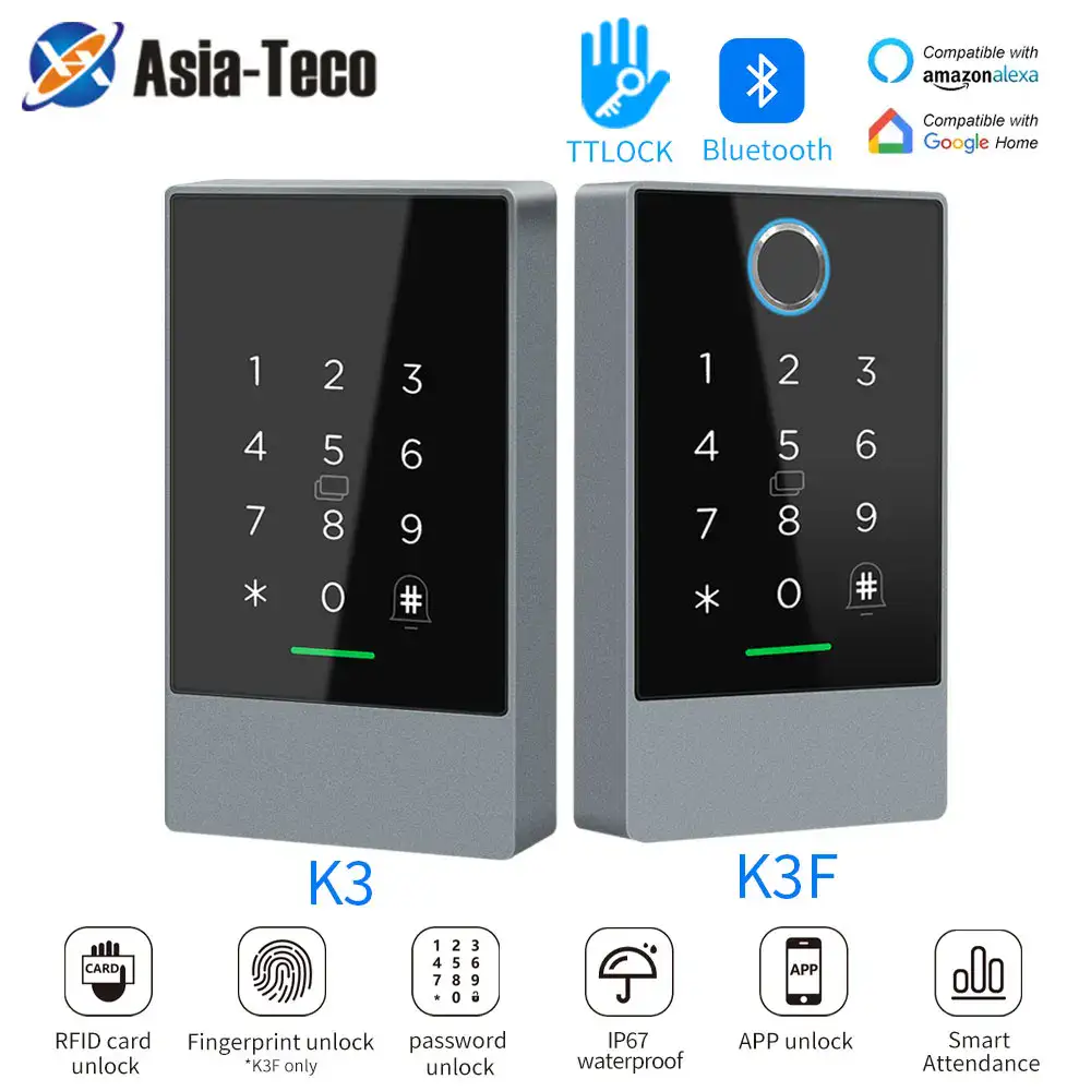 상품 이미지: NFC 태그 지문 센서, Ttlock 앱, 13.56Mhz IC 리더 액세스 컨트롤러, G2 게이트웨이 와이파이 제어, IP67 방수 도어락 K3