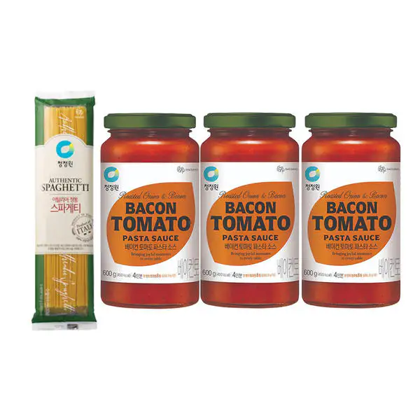 상품 이미지: 청정원 베이컨토마토 파스타소스 600g, 3개 + 스파게티면 500g, 1개
