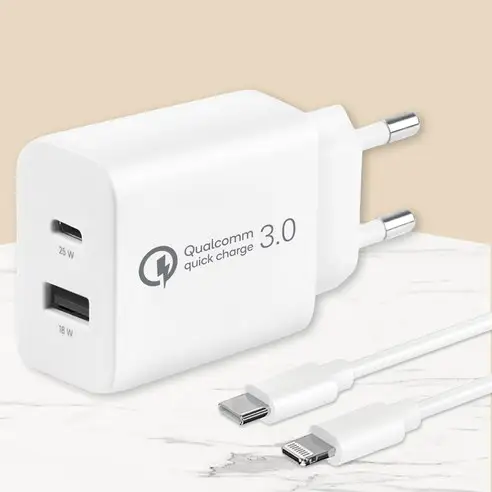 상품 이미지: 모잇 퀄컴 공식인증 QC 3.0 PD25W 2포트 PPS 초고속충전기 + 8핀 라이트닝 아이폰 케이블