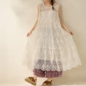 상품 이미지: 라디오스타일 로맨틱 레이스 2중 롱원피스 2color 모리걸룩 보헤미안 민소매원피스 이너원피스포함