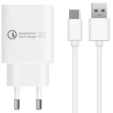상품 이미지: 홈플래닛 퀄컴 공식인증 QC3.0 18W고속충전기 + 타입C케이블 1.2m 세트, 화이트, 1세트