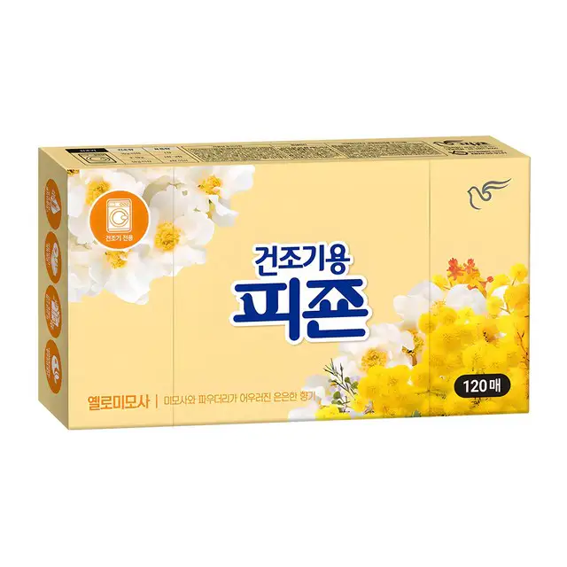 상품 이미지: 피죤 건조기용 오리지널 드라이시트 섬유유연제 옐로미모사 본품, 120개입, 1개