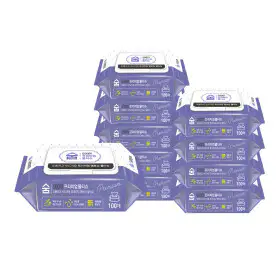 상품 이미지: 숨 프리미엄 물티슈 100매 x 10팩 (캡형) 더마테스트 인증 도톰한 엠보싱 대용량 저자극