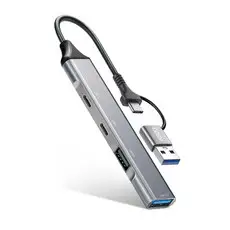 상품 이미지: 코시 듀얼 커넥트 USB 3.0 슬림 메탈 멀티허브 4포트 7포트 C타입 / A타입, UH2256CA 4포트 허브, 1개