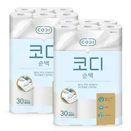 상품 이미지: 코디 천연펄프 3겹 순백, 30m, 30롤, 2개