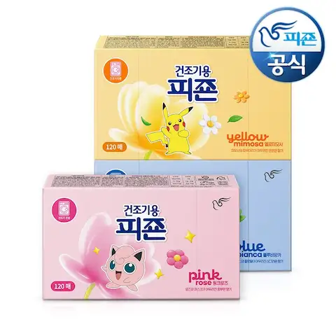 상품 이미지: 1+1 NEW 건조기용 피죤 드라이시트 오리지널 포켓몬 에디션 3종 120매+120매 P