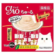 상품 이미지: 챠오츄르 고양이 짜먹는 간식, 혼합맛(참치/해산물), 14g, 20개