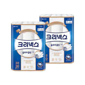 상품 이미지: 크리넥스 3겹 울트라클린 화이트 25MX30롤 2팩 화장지 휴지