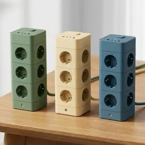상품 이미지: 에코너 타워형 큐브 멀티탭 16구 4000W 고용량 고속충전12구+USB2개+C타입2개 예쁜 슬림 디자인 콘센트