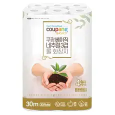 상품 이미지: 쿠팡베이직 네추럴 3겹 천연펄프 롤화장지 30m, 30개입, 1개