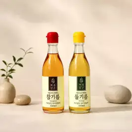 상품 이미지: 국내가공 100% 참깨 들깨 저온에서 한번 착유 참기름 들기름 각 350ml 총 700ml