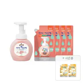 상품 이미지: 아이깨끗해 핸드워시 용기 복숭아 250ml, 1개+리필 복숭아 200ml, 4개+증정(순 100ml, 2개)