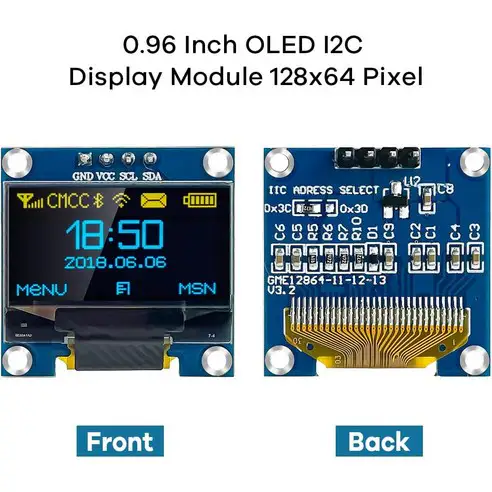 상품 이미지: SSD1306 0.96인치 12864 OLED I2C 디스플레이 모듈 아두이노 라즈베리파이 호환 파란색 노란색