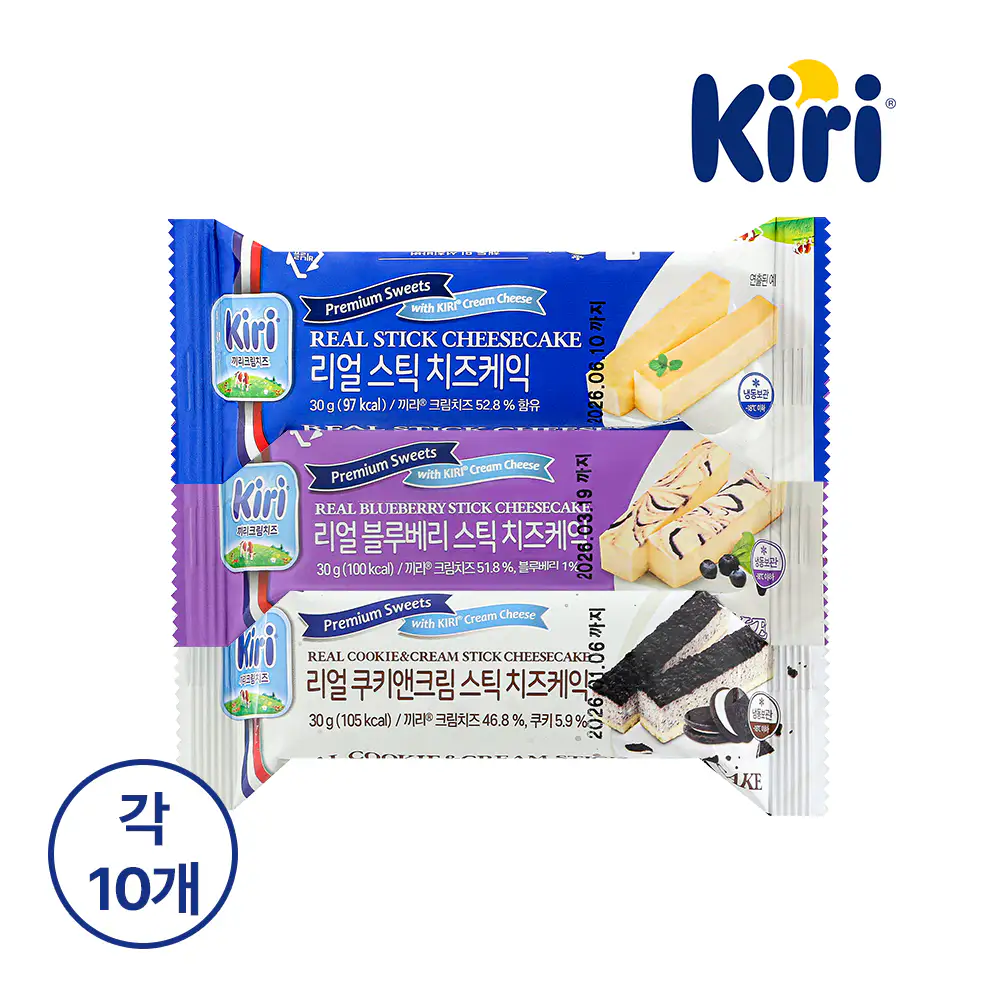 상품 이미지: [슈퍼적립] 끼리 냉동 케이크 간식 리얼스틱 치즈케익 3종 (블루베리,쿠앤크,플레인) 90g, 10개