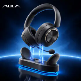 상품 이미지: AULA 독거미 G7 Pro V2 게이밍 무선 헤드셋 3모드 블루투스 AI 헤드폰 노이즈캔슬링 충전독포함 2000mah