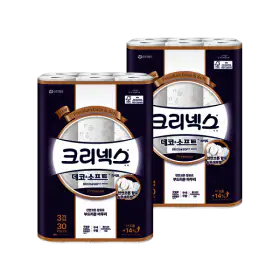 상품 이미지: 크리넥스 3겹 데코앤소프트 화이트 25MX30롤 2팩 (30롤+30롤)