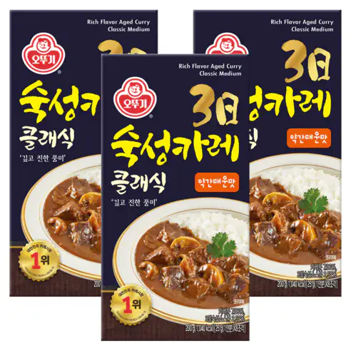 상품 이미지: 오뚜기 3일 숙성카레 클래식 고형 약간매운맛, 200g, 3개