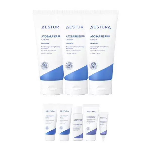 상품 이미지: [본사직영] 에스트라 아토베리어365 크림 80ML 3개 + 크림30ml +로션30ml +에센스25ml + 클렌징폼30g + 수분앰플 7ml