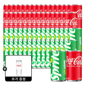 상품 이미지: 코카콜라+스프라이트 190ml 60캔 (각 30캔) +(증정) 코카콜라 1L 콜드컵