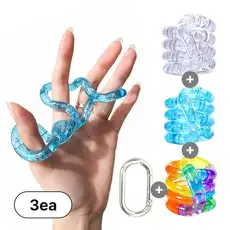 상품 이미지: 블레오 탱글 트위스트 피젯토이 스트레스 해소, 3개, 클리어화이트 + 아이스블루 + 캔디믹스