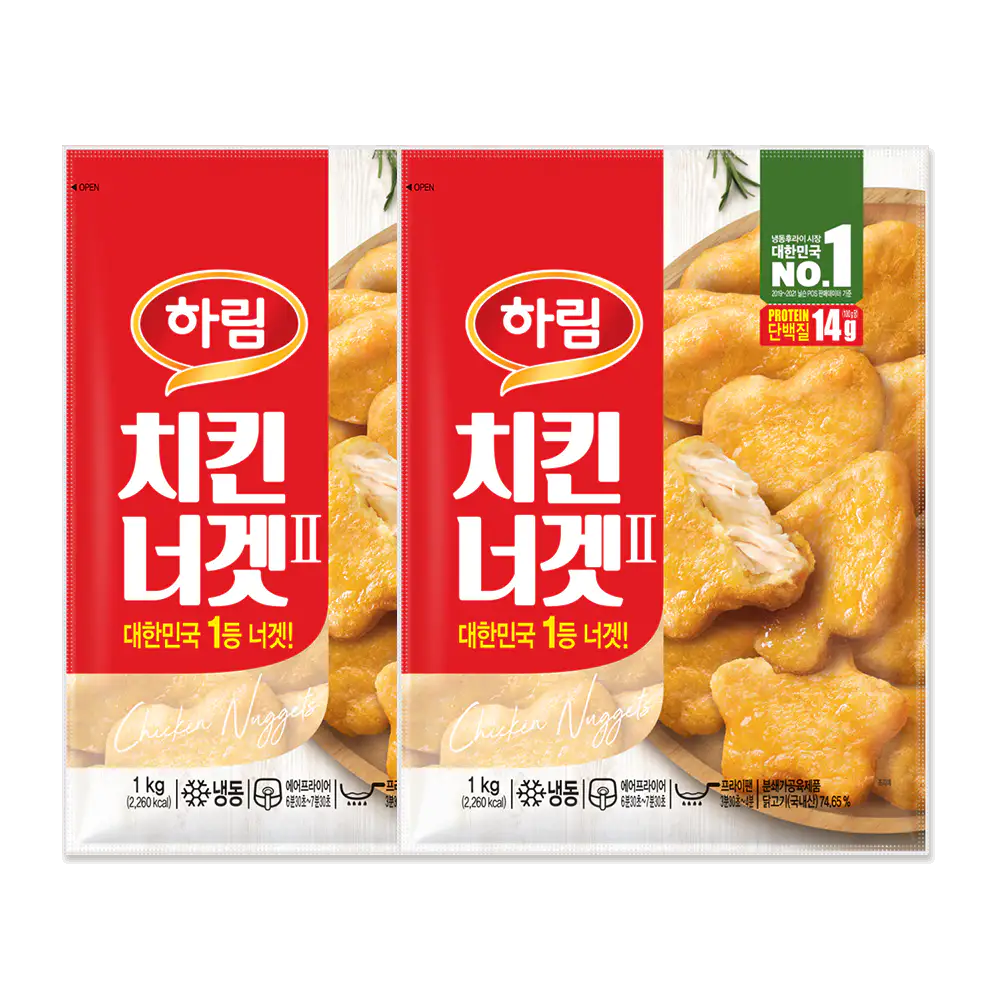 상품 이미지: 하림 치킨너겟2 1kg 2봉 + 사은품(팝콘치킨 180g)