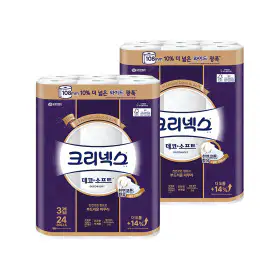 상품 이미지: (108mm) 크리넥스 3겹 데코앤소프트 와이드 33MX24롤 2팩 두루마리 화장지 휴지