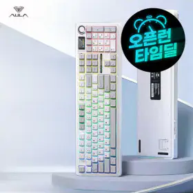 상품 이미지: AULA 독거미 F108 pro 3모드 기계식 키보드 8000mAh 저소음 솜사탕축 화이트그레이 예약발송 9월말출고