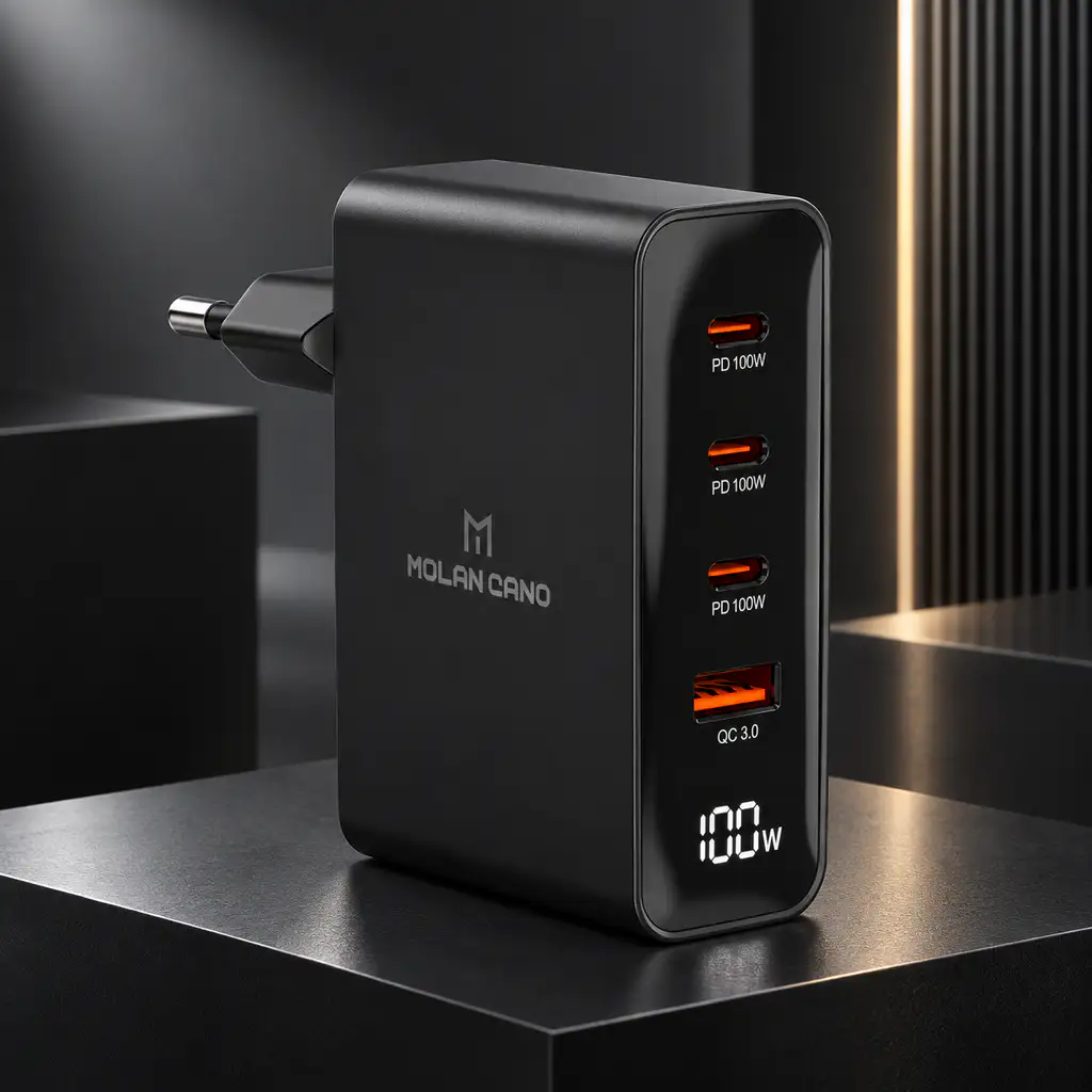 상품 이미지: 모란카노 LED 100W 초고속 충전기 멀티 4포트 PD C타입 노트북 스마트폰 호환 고출력 어댑터 휴대용 충전기